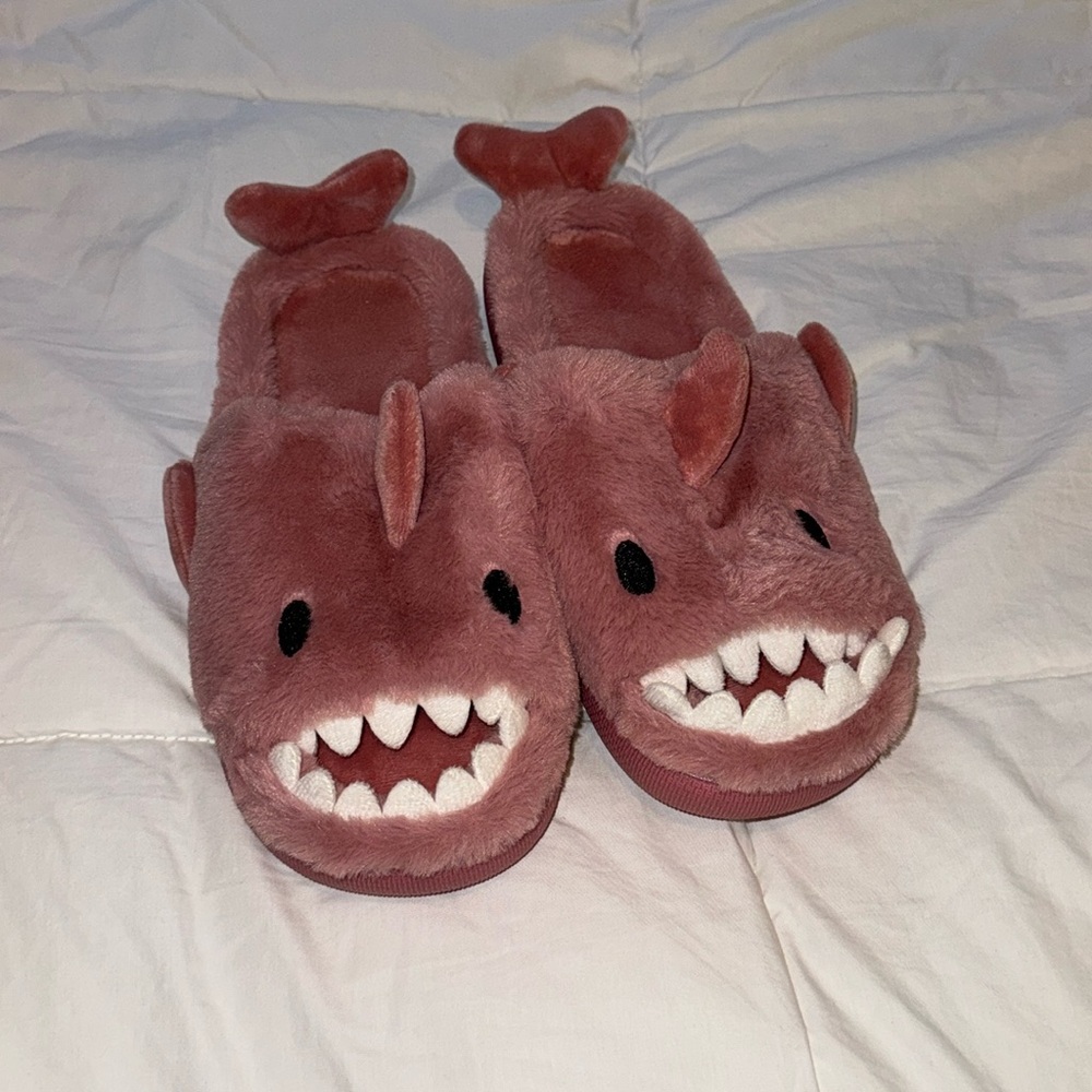 Pink Shark Slippers! Size 8!